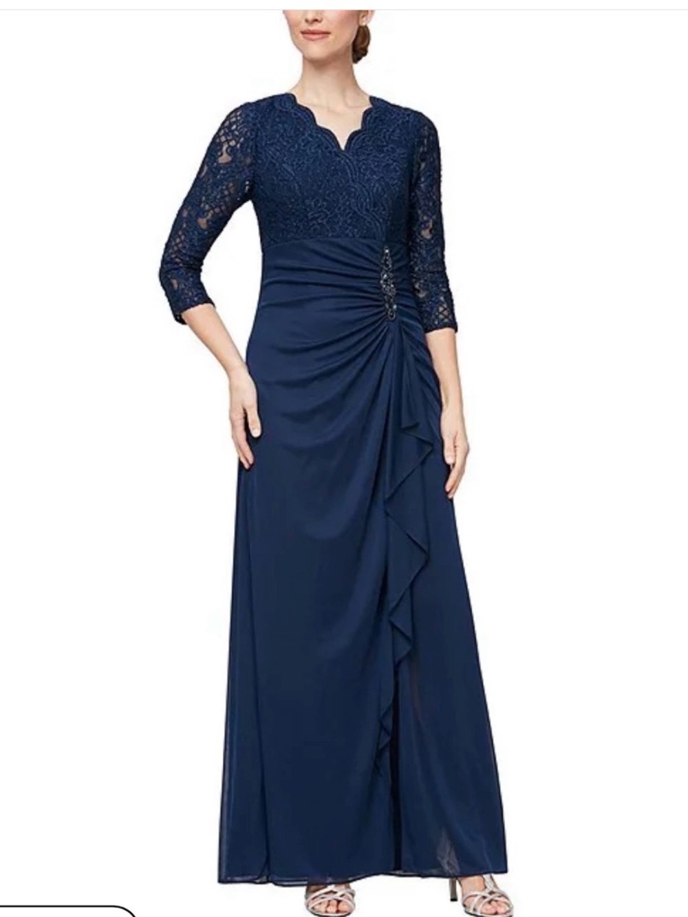 Alex Evenings Lace Mesh Surplice V-Neck 3/4 Illusion Sleeves A-Line Dress 20W